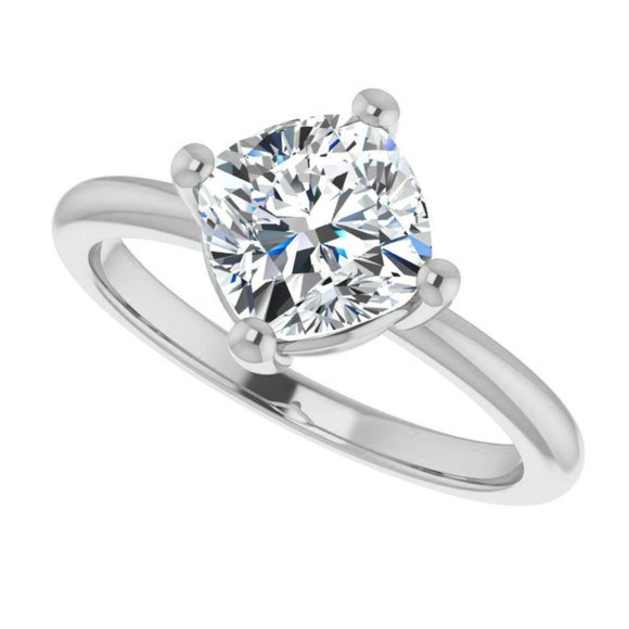 2.5Carat -8.0mm Kite-Set Cushion Moissanite Solitaire Ring - Picture 4 of 15